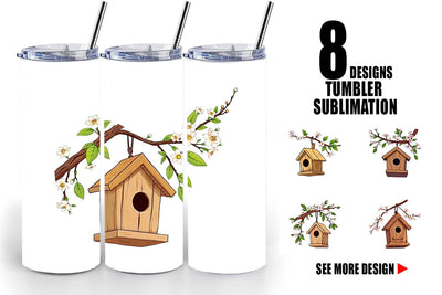 Tumbler Spring Birdhouse Sublimation artnoy 