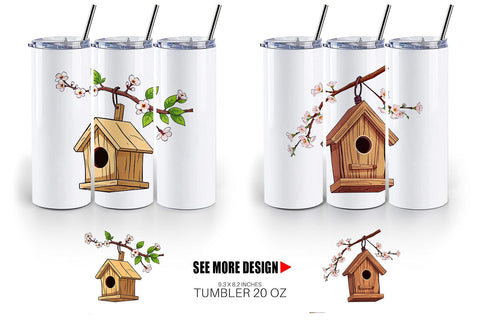 Tumbler Spring Birdhouse Sublimation artnoy 