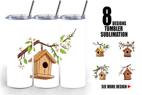 Tumbler Spring Birdhouse Sublimation artnoy 