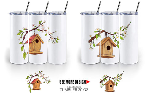 Tumbler Spring Birdhouse Sublimation artnoy 