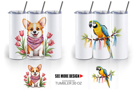 Tumbler Spring Garden Pets Easter Watercolor Sublimation artnoy 