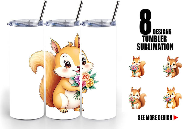 Tumbler Squirrel Spring Bouquet Sublimation artnoy 