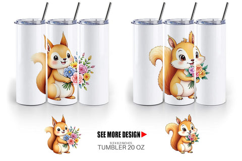 Tumbler Squirrel Spring Bouquet Sublimation artnoy 