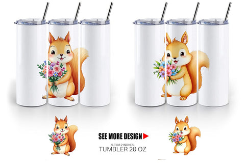 Tumbler Squirrel Spring Bouquet Sublimation artnoy 