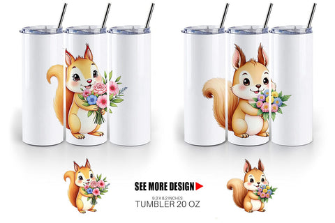 Tumbler Squirrel Spring Bouquet Sublimation artnoy 