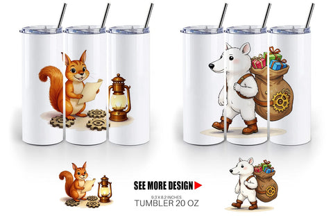 Tumbler Steampunk Christmas Animals Sublimation artnoy 