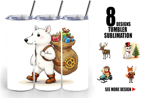 Tumbler Steampunk Christmas Animals Sublimation artnoy 