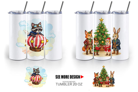 Tumbler Steampunk Christmas Animals Sublimation artnoy 