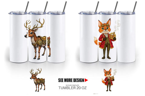 Tumbler Steampunk Christmas Animals Sublimation artnoy 