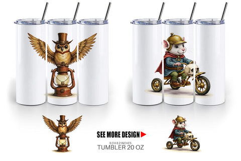 Tumbler Steampunk Halloween Animals Sublimation artnoy 