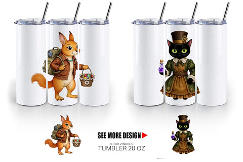 Tumbler Steampunk Halloween Animals Sublimation artnoy 