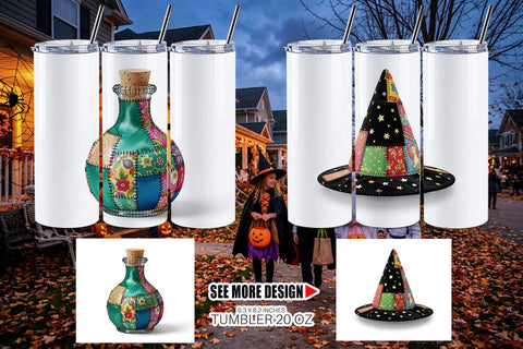 Tumbler Stitched Witchcraft Craft Patchwork Sublimation artnoy 