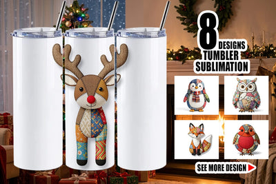 Tumbler Stitched Woodland Animal Patchwork Sublimation artnoy 