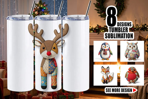 Tumbler Stitched Woodland Animal Patchwork Sublimation artnoy 