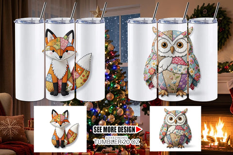 Tumbler Stitched Woodland Animal Patchwork Sublimation artnoy 