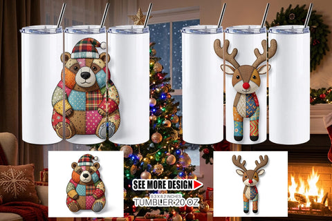 Tumbler Stitched Woodland Animal Patchwork Sublimation artnoy 