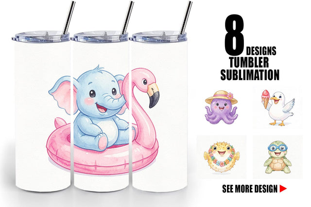 Tumbler Summer Animals Watercolor Sublimation artnoy 