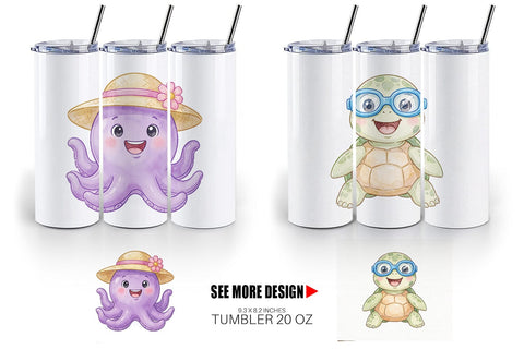 Tumbler Summer Animals Watercolor Sublimation artnoy 
