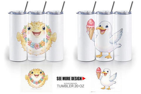 Tumbler Summer Animals Watercolor Sublimation artnoy 