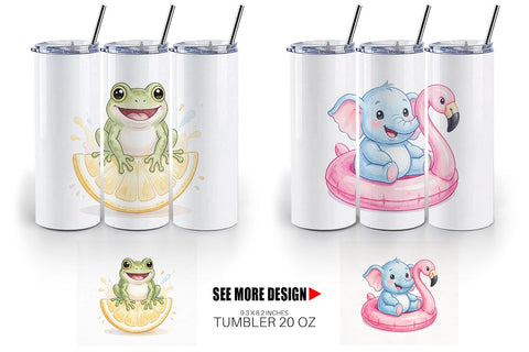 Tumbler Summer Animals Watercolor Sublimation artnoy 