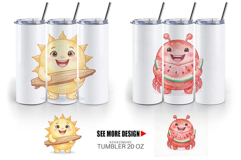 Tumbler Summer Animals Watercolor Sublimation artnoy 