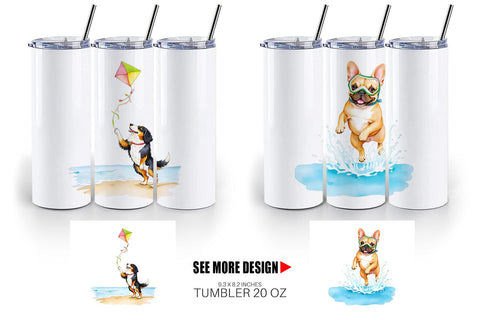 Tumbler Summer Dog Watercolor Sublimation artnoy 