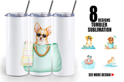Tumbler Summer Dog Watercolor Sublimation artnoy 