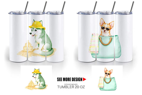 Tumbler Summer Dog Watercolor Sublimation artnoy 