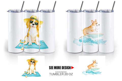 Tumbler Summer Dog Watercolor Sublimation artnoy 