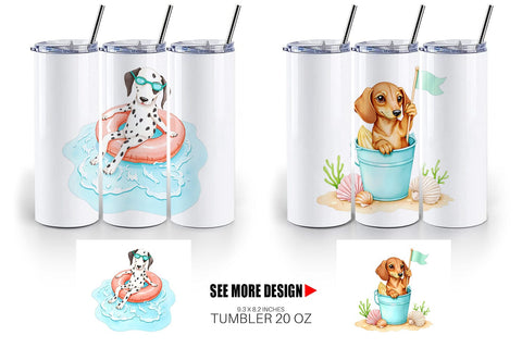 Tumbler Summer Dog Watercolor Sublimation artnoy 