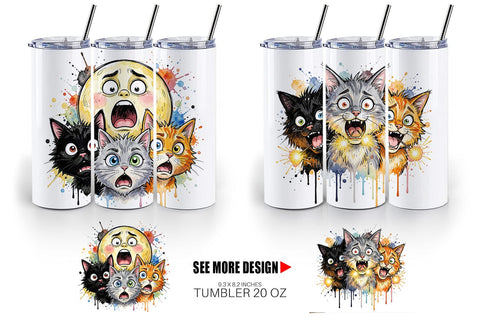 Tumbler Summer Night Panic Cats Watercolor Sublimation artnoy 