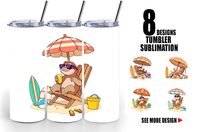 Tumbler Summer Sloth Sublimation artnoy 