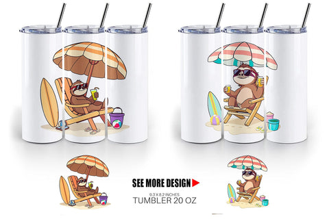 Tumbler Summer Sloth Sublimation artnoy 