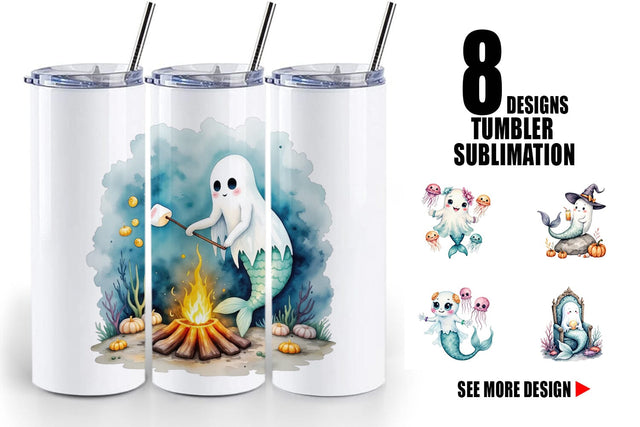 Tumbler Summerween Ghost Mermaids Sublimation artnoy 