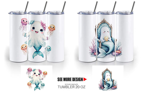 Tumbler Summerween Ghost Mermaids Sublimation artnoy 