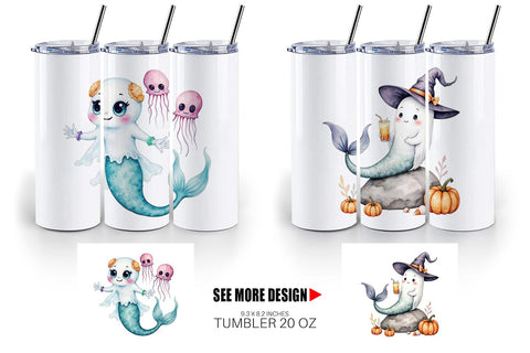 Tumbler Summerween Ghost Mermaids Sublimation artnoy 