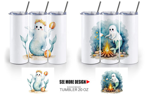 Tumbler Summerween Ghost Mermaids Sublimation artnoy 