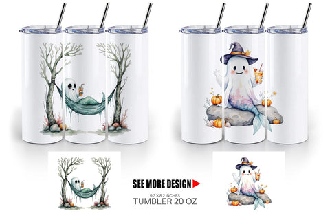 Tumbler Summerween Ghost Mermaids Sublimation artnoy 