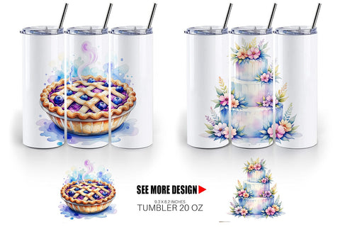 Tumbler Sweet Watercolor Cakes & Pies Sublimation artnoy 