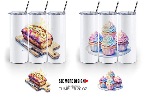Tumbler Sweet Watercolor Cakes & Pies Sublimation artnoy 