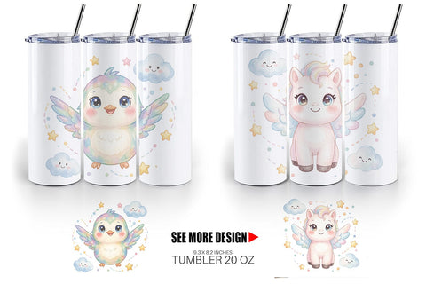 Tumbler Tiny Winged Baby Animal Watercolor Sublimation artnoy 