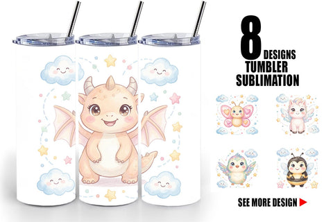 Tumbler Tiny Winged Baby Animal Watercolor Sublimation artnoy 
