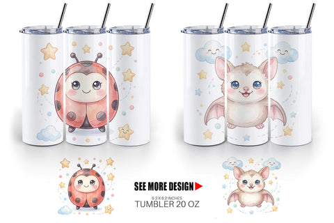 Tumbler Tiny Winged Baby Animal Watercolor Sublimation artnoy 