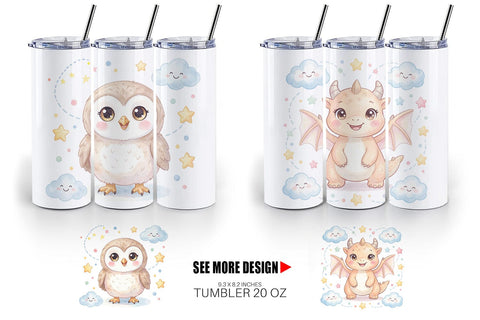 Tumbler Tiny Winged Baby Animal Watercolor Sublimation artnoy 