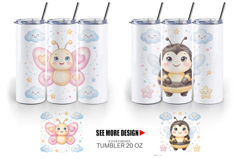 Tumbler Tiny Winged Baby Animal Watercolor Sublimation artnoy 