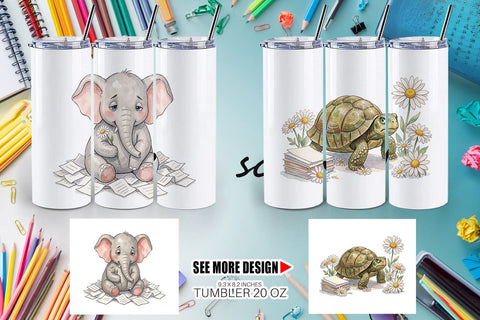 Tumbler Tired Boho Teacher Animal Watercolor Sublimation artnoy 