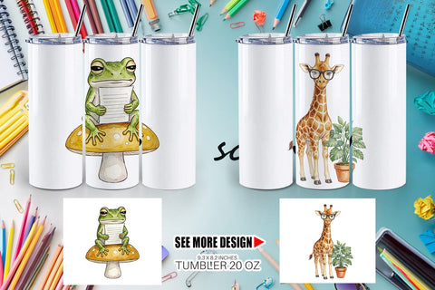 Tumbler Tired Boho Teacher Animal Watercolor Sublimation artnoy 