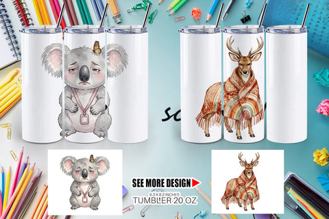 Tumbler Tired Boho Teacher Animal Watercolor Sublimation artnoy 