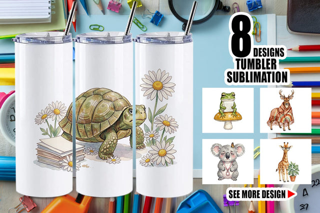 Tumbler Tired Boho Teacher Animal Watercolor Sublimation artnoy 