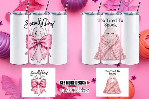Tumbler Tired Pink Ghost Coquette Watercolor Sublimation artnoy 